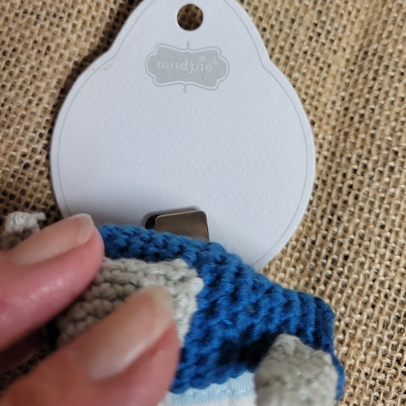 NWT Mud pie crotcheted airplane pacifier holder with clip blue and white - Picture 3 of 5